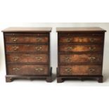 BACHELOR'S CHESTS, a pair, George II design burr walnut, each with brushing slide and four long