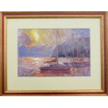 ALEKSEI MIKHAYLOV(Russian b.1934), ?Sunset by the River?, oil on board, 20cm x 30cm, framed.