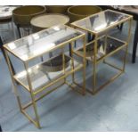 SIDE TABLES, a pair, 1960's French style, gilt metal and mirror, with under tier. (2)