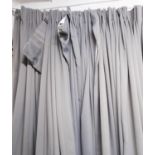 CURTAINS, two pairs, grey lined, each curtain approx 185cm W gathered x 320cm Drop. (4) (slight
