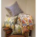 RIFAT IKAT SILK CUSHIONS, group of five various.