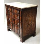 DUTCH COMMODE, 18th century walnut and satinwood foliate inlay with four wavy fronted drawers and