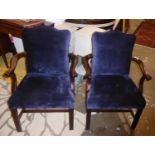 DINING CHAIRS, a set of twelve, early 20th century mahogany framed with indigo velvet upholstery