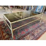 FAUX BAMBOO LOW TABLE, circa 1970 enameled brass with faux bamboo frame with a glass top, 40cm H x