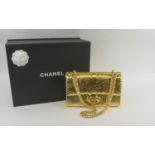 CHANEL CLASSIC FLAP BAG, golden python with interwoven gold and leather chain, matching gold leather