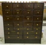 BANK OF DRAWERS, Victorian painted enclosing 23 drawers, 123cm W x 139cm H x 26cm D. (with faults)