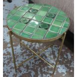 SIDE TABLES, a pair, 1970's style tile top design, 38cm x 36cm Diam approx. (2)