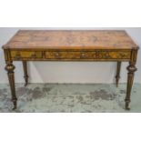 HOLLAND & SONS ATTRIBUTED WRITING TABLE, Victorian, burr walnut and ebonised, with three drawers and