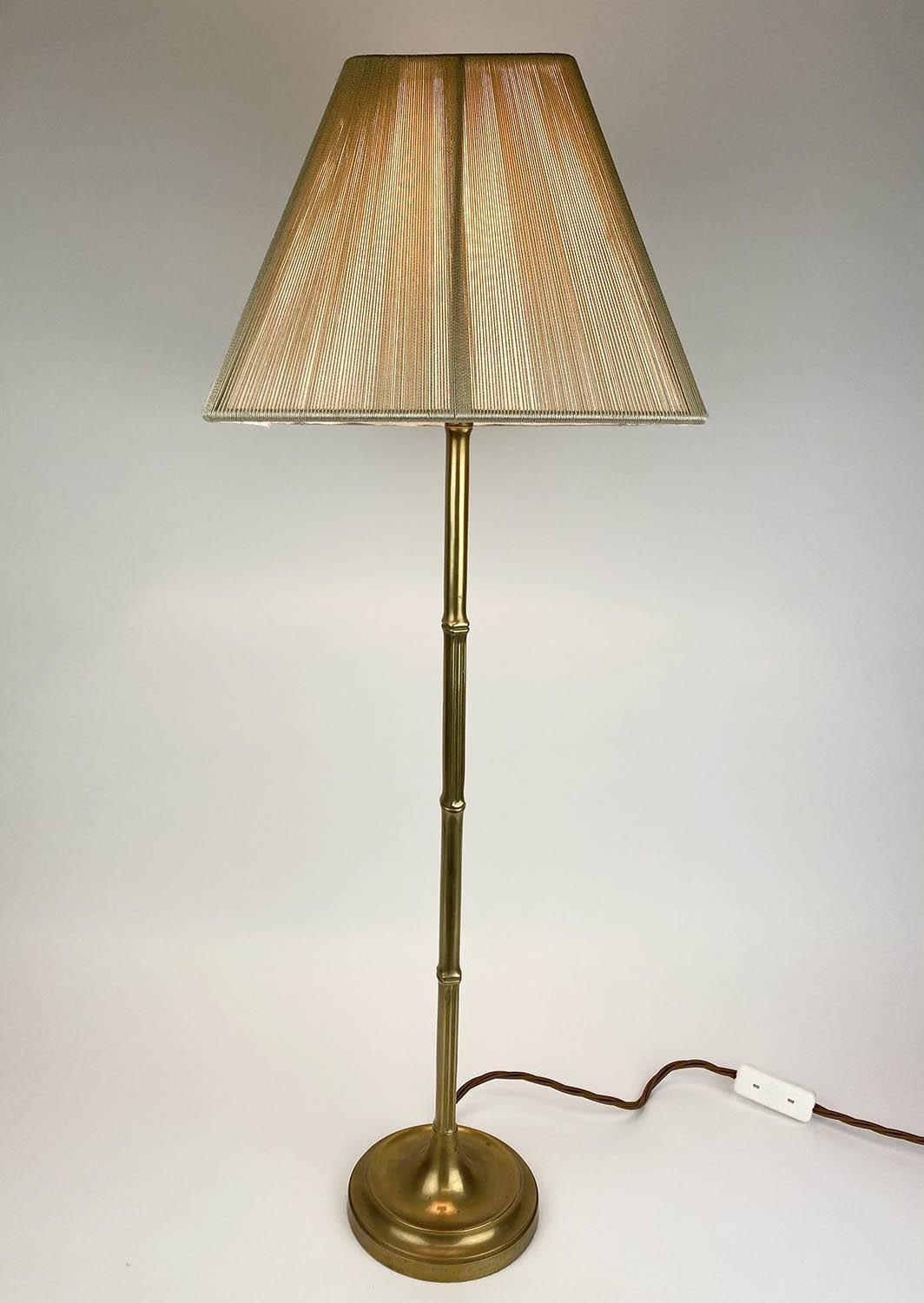 FAUX BAMBOO TABLE LAMP, 1970's design brass with shade, 75cm H.