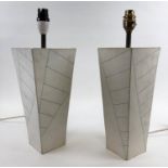 STUDIO POTTERY TABLE LAMPS, possibly John Benning, grey ceramic with darker lines of square tapering