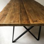 NORDIC STYLE DINING TABLE, reclaimed timber, with crossover steel supports, 240cm x 110cm x 76cm H.