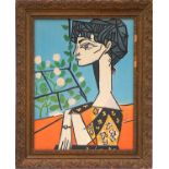 PABLO PICASSO 'Jacqueline with Flowers', 1956, original lithographic poster, printed by Mourlot