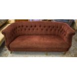 CHESTERFIELD SOFA, Victorian oak, circa 1870, in purple chenille on castors, 173cm W.