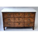 COMMODE, 18th century Continental walnut with ebonised stringing and floret marquetry with three