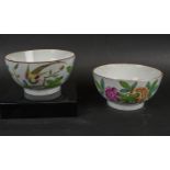 BOWLS, a pair, 18th/19th century cream ware, possibly Spode, decorated with perched bird and