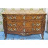 SERPENTINE COMMODE, 19th century French, tulipwood, parquetry and gilt metal mounted, with Breche