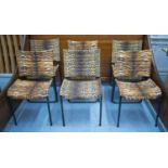 DINING CHAIRS, a set of six black metal with tiger and leopard print covers, 88cm at tallest approx.