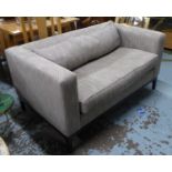 SOFA, contemporary, herringbone fabric upholstered, on ebonised supports, 140cm W approx. (slight