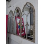 GARDEN WALL MIRRORS, a set of three, gothic style arch frame, 122cm x 56cm approx.