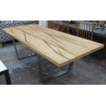 DINING TABLE, contemporary design, with veined inlaid detail, on metal supports 240cm x 100cm x