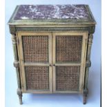 SIDE CABINET, early 20th century French painted with two cane panelled doors and breche violette
