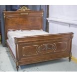 BED, late 19th century French, mahogany and gilt metal mounted, with ticking base and 137cm (4'