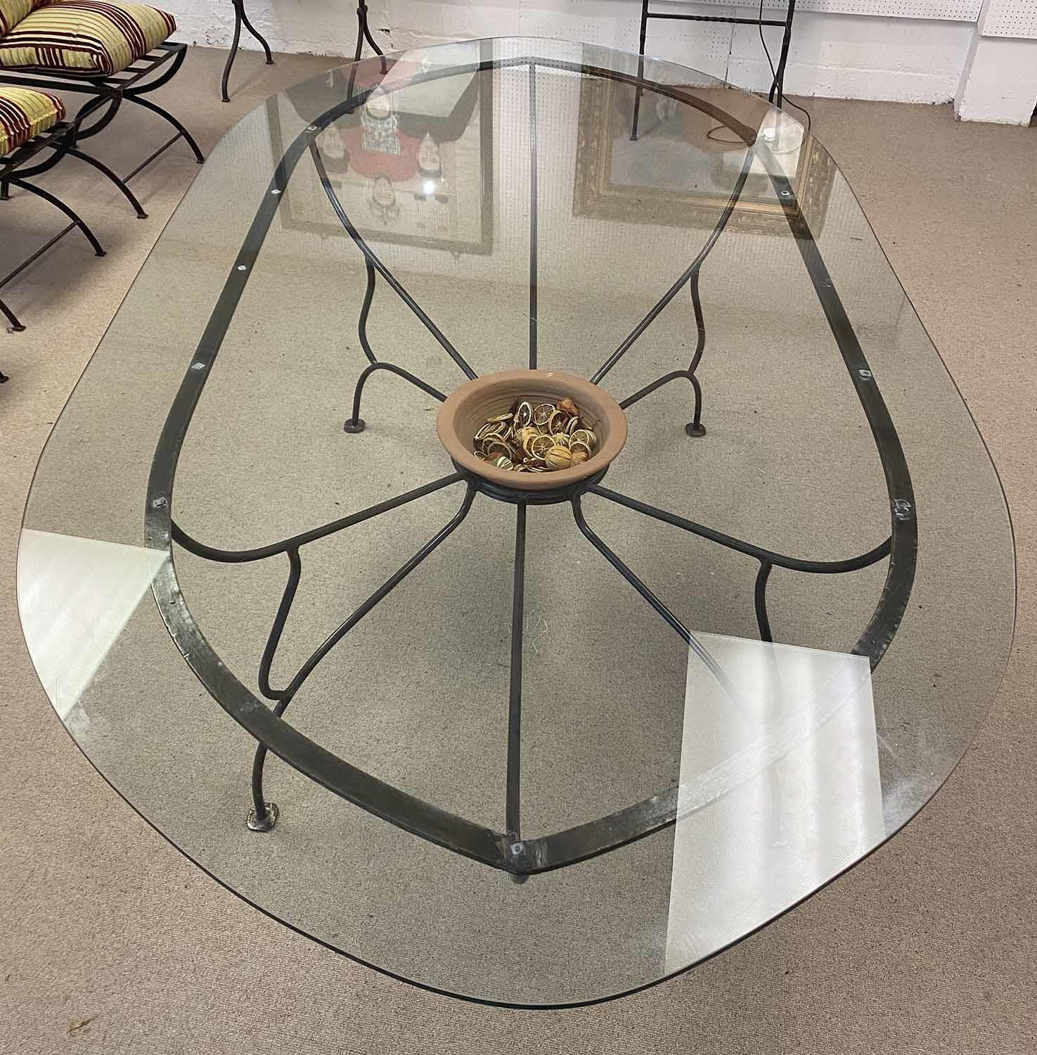 PAULTONS DESIGNS FULHAM DINING TABLE, glass top above a wrought iron base with a terracotta - Image 5 of 5