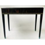 ART DECO SIDE TABLE, period Macassar and ivory inlaid with single concealed frieze drawer on