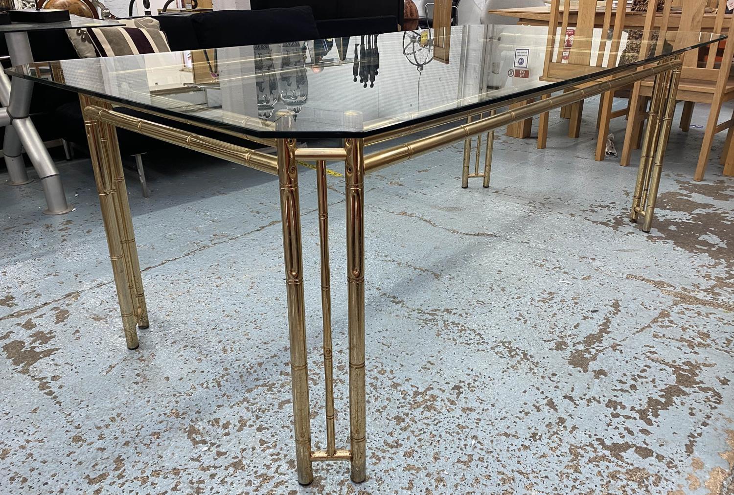 FAUX BAMBOO DINING TABLE, 1970's Italian brass table, with a glass top, 74cm H x 209cm L x 108cm, - Image 3 of 8