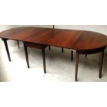 DINING TABLE, George III period figured mahogany with twin rounded ends and twin flap centre,