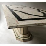 MARBLE DINING TABLE, Italian variegated marble with centre cartouche and canted corners and
