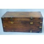 TRUNK, 19th century Chinese export camphorwood and brass bound with rising lid and carrying handles,