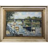 JAN KURZKE (Hamburg 1905-1981) 'Richmond Lock and Bridge', oil on panel, signed, Royal Institute