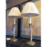 VAUGHAN TABLE LAMPS, a pair, brass and glass, with pleated shades, 53cm H. (2)