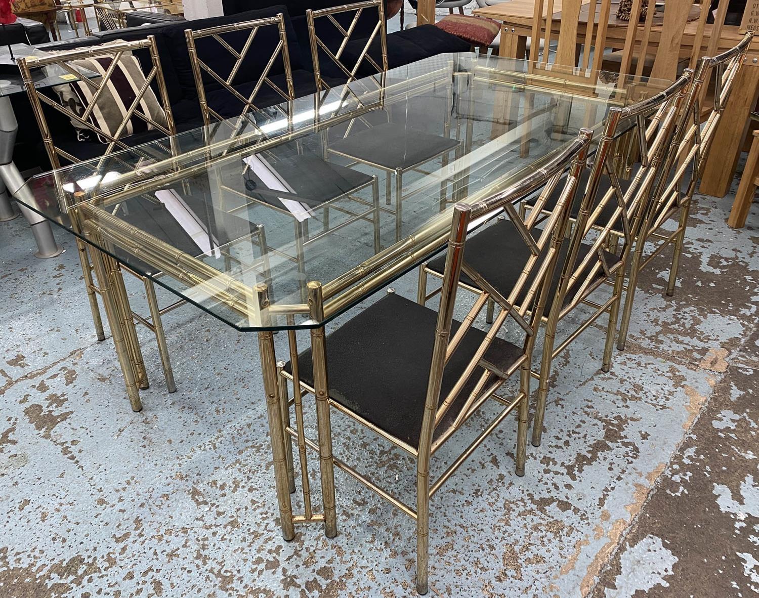 FAUX BAMBOO DINING TABLE, 1970's Italian brass table, with a glass top, 74cm H x 209cm L x 108cm, - Image 5 of 8