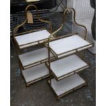 ETAGERES, a pair, gilt metal with marble inserts, 87cm H approx. (2)