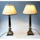 LAMPS, a pair, Empire style resin with faux marble column and gilt stepped plinths, 79cm H. (2)