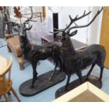 STAGS, a pair, cast contemporary school cast metal studies, life like proportions, 152cm H. (2)