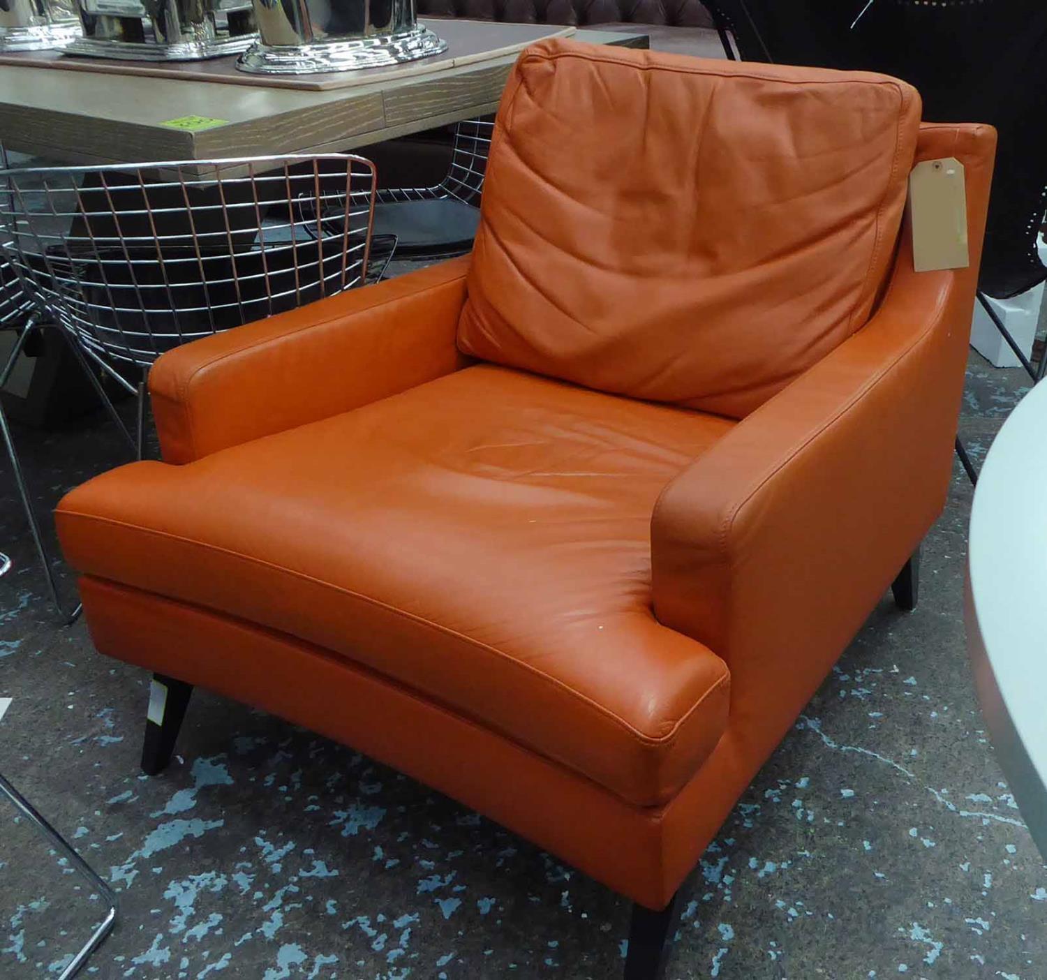 LIGNE ROSET ARMCHAIRS, a pair, orange leather upholstered, 80cm x 93cm x 72cm H. (2) - Image 2 of 4