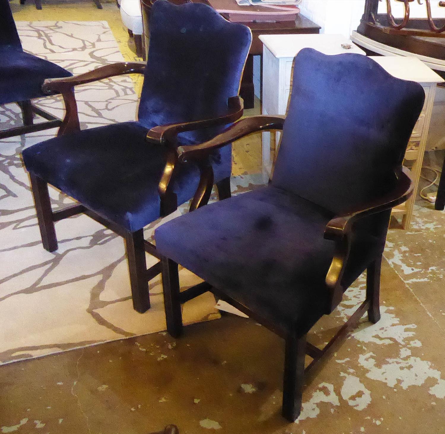 DINING CHAIRS, a set of twelve, early 20th century mahogany framed with indigo velvet upholstery - Image 2 of 2