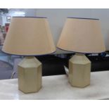 PORTA ROMANA HEXAGONAL TOLEWARE TABLE LAMPS, a pair, with hand painted shades, 58cm H. (2)