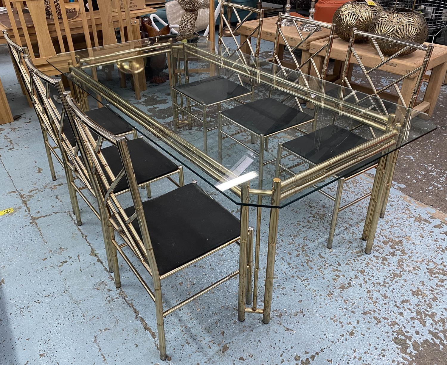 FAUX BAMBOO DINING TABLE, 1970's Italian brass table, with a glass top, 74cm H x 209cm L x 108cm,
