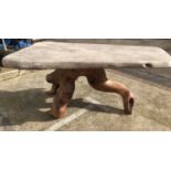 ROOT TABLE, naturalistic weathered hardwood of exceptional size and form with single piece top on