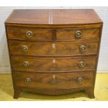 BOWFRONT CHEST, Regency mahogany of small proportions containing five drawers with original