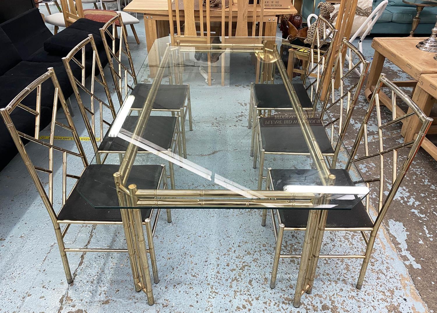 FAUX BAMBOO DINING TABLE, 1970's Italian brass table, with a glass top, 74cm H x 209cm L x 108cm, - Image 6 of 8