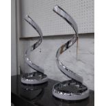 HELIX TABLE LAMPS, a pair, polished metal finish, 47cm H. (2)