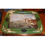 PAPIER MÂCHÉ TRAY, Victorian hand painted decorated with a Venetian scene of Santa Maria della