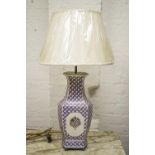 TABLE LAMP, Robert Kime inspired, Chinese ceramic and armorial decorated, with silk shade, re-wired,
