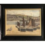 CYRIL WARD (1863-1935) 'Drying Sails, St. Ives Harbour', watercolour, 24cm x 34cm.