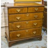 CHEST, George II oak and line inlaid of five drawers, 89cm H x 92cm x 52cm.